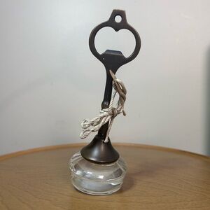 Vintage Glass Base Bottle Opener‎ Brass Tone Bar Tool 5.5”